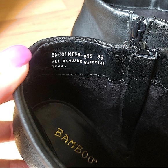 Bamboo NWOTs Black Floral Embroidered Patch Open Toe Wedge Heel Booties Size 8.5 - Picture 8 of 9